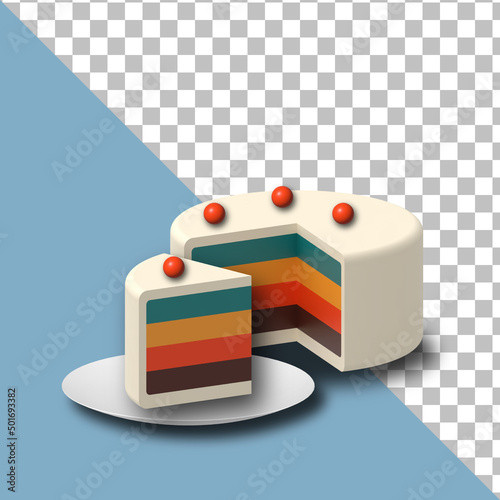 Sliced Cake in Multicolor 3D Rendered
