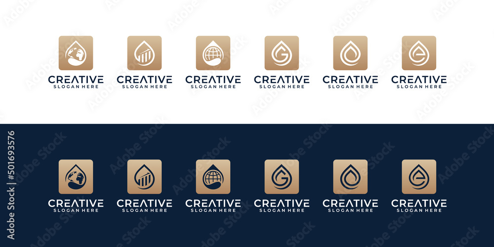Water drop with line art style logo design collection icon Stock Vector ...