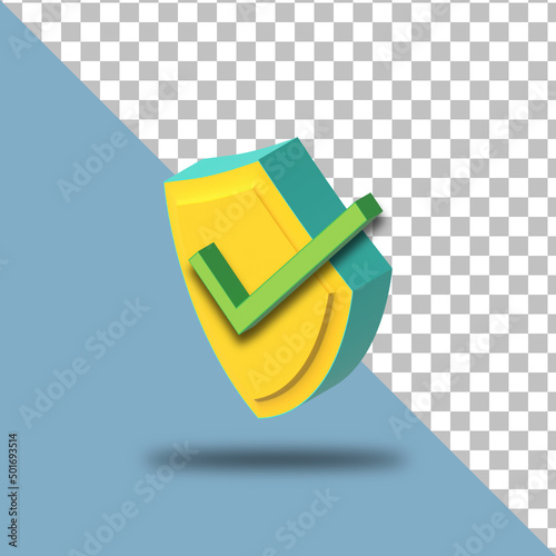 Shield Icon with Checkmark 3D Rendered