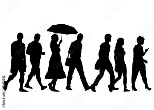 Big crowds people walking on white background