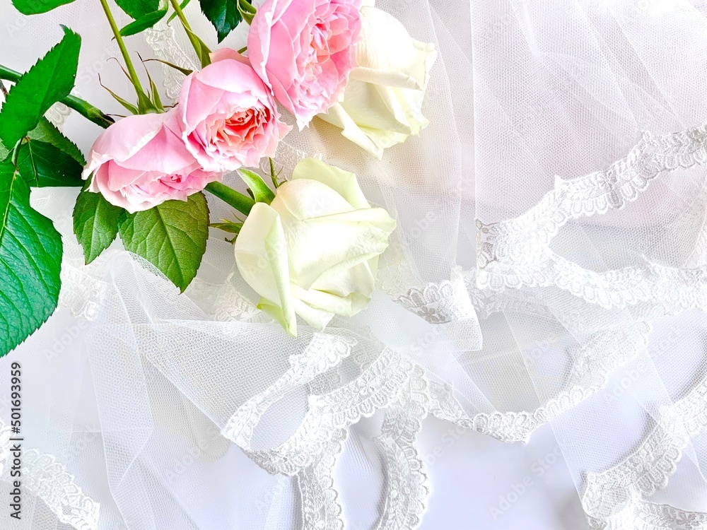 花嫁のベール 白ばら ピンクのばら Stock Photo Adobe Stock