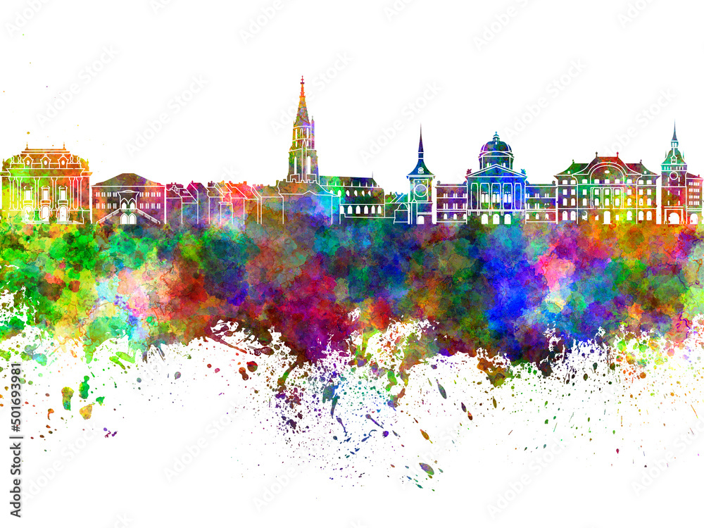 Toulouse skyline in watercolor on white background