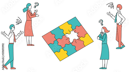 チームで協力をして困難に立ち向かうビジネスパーソン