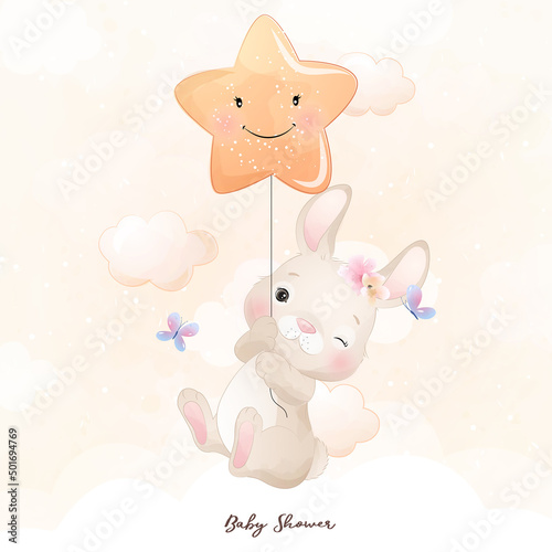 Plakaty dla dzieci  cute-doodle-bunny-with-star-illustration