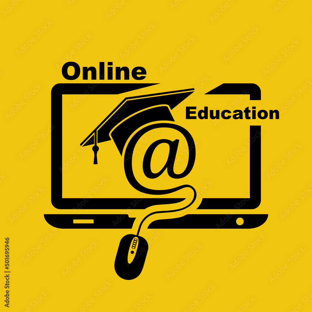 E Learning Concept Logo Learning Online Center And Graduation Vector