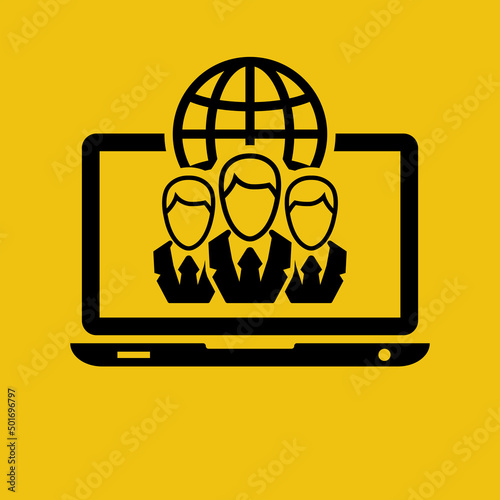 Outsource glyph black icon. Success partnership global. Communication logo. Business development metaphor. Vector illustration flat design. Isolated on white background.
