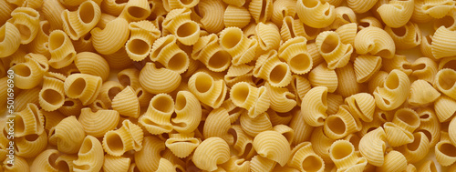 Italian pasta banner, pipe pasta pattern top view