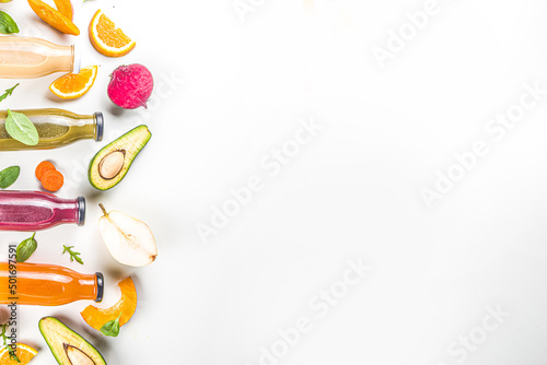 Various bottle fruit and vegetable smoothie