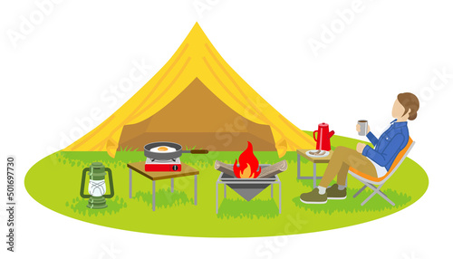 Woman enjoying camp - Springtime or Autumn