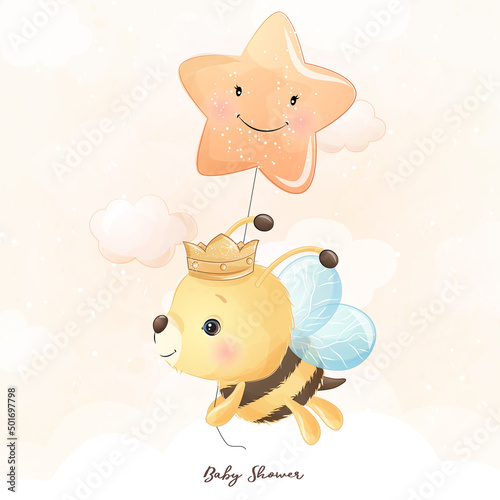 Plakaty dla dzieci  cute-doodle-bee-with-floral-illustration