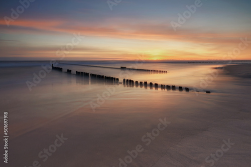Chalupy, Poland, a beach on the Hel Peninsula during sunrise