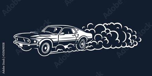 Smoky wheel. Illustration of a drift sports car.