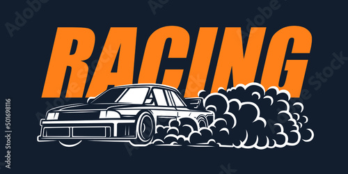 Smoky wheel. Illustration of a drift sports car.