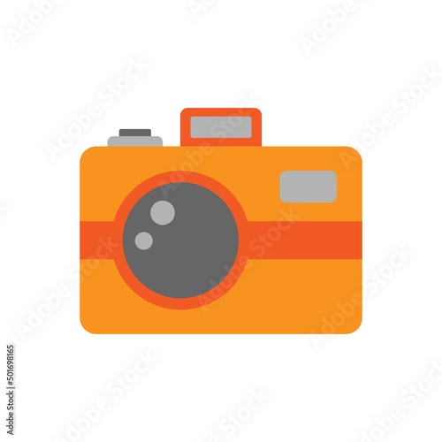 Photocamera icon. Flat vector illustration of photocamera. Isolated on
white background