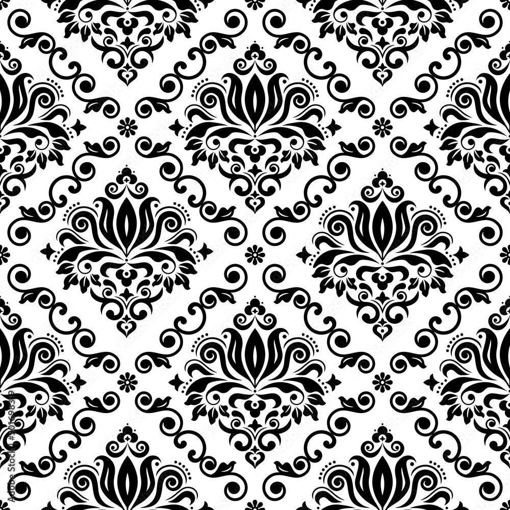 Classic Damask wallpaper or fabric print pattern, retro textile vector  design, royal elegant decor is black on white background Stock Vector |  Adobe Stock