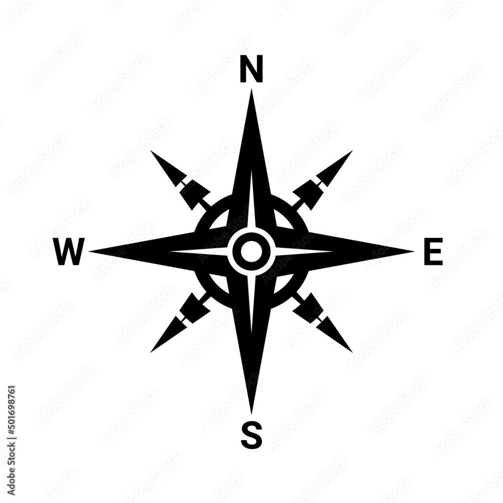 Map direction symbol. North sign. Black compass. Map direction symbol. North sign. Black compass.