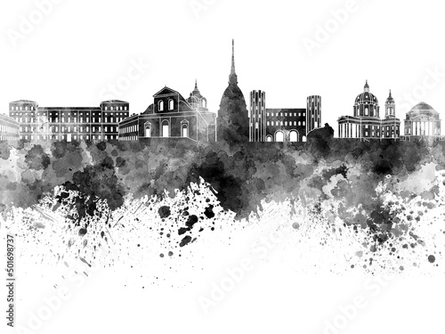 Turin skyline in watercolor on white background