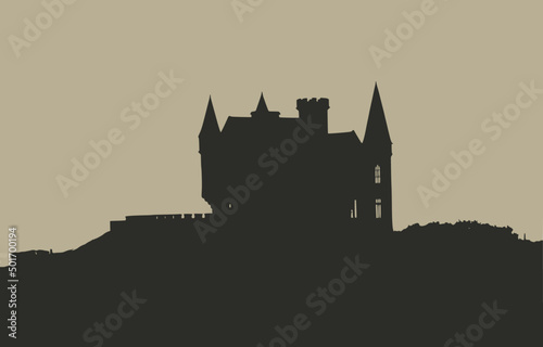 Vector image of Turpault castle in Quiberon  Brittany  France. Two colors  yellow brown.