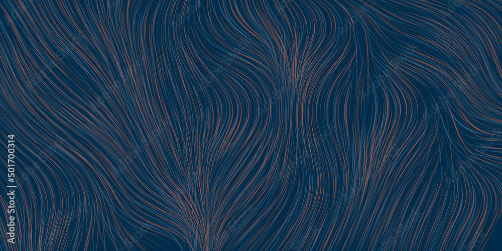 Obraz premium Blue and Red Moving,Flowing,Glowing Stream of Particles in Curving,Wavy Lines - Digitally Generated Dark Futuristic Abstract 3D Geometric Background Design, Generative Art in Editable Vector Format