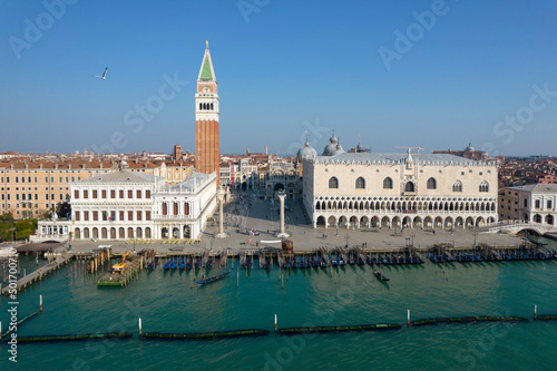 Aerial view of St Mark square, Venice, Veneto, Italy, Europe.