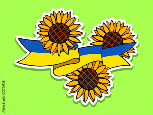 Ukraine Sunflowers Ribbon Sticker Vector