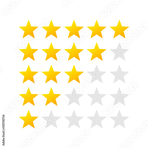5 star rating icon. Golden stars symbol Isolated badge for website or app. Vector illustration EPS 10
