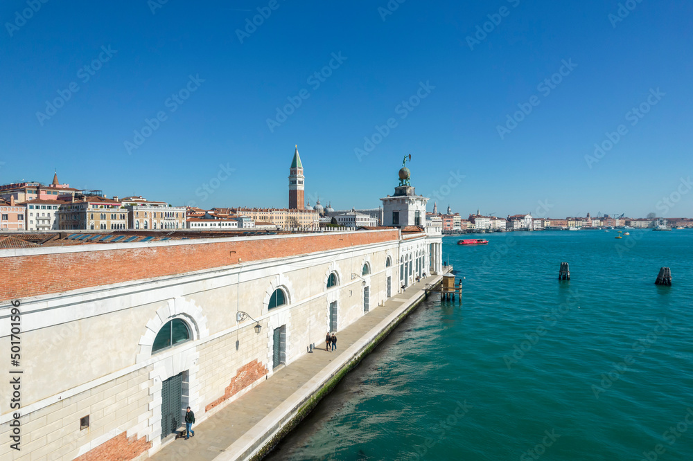 Italy, Veneto, Venice, Aerial view of Dogana da Mar and Grand Canal