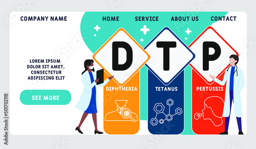 DTP - Diphtheria Tetanus Pertussis acronym. medical concept background.  vector illustration concept with keywords and icons. lettering illustration with icons for web banner, flyer, landing pag