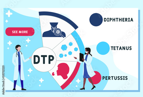DTP - Diphtheria Tetanus Pertussis acronym. medical concept background.  vector illustration concept with keywords and icons. lettering illustration with icons for web banner, flyer, landing pag