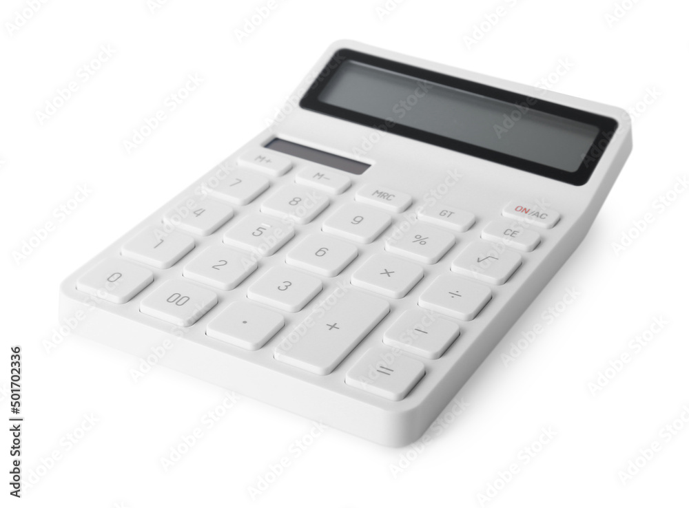 Modern calculator on white background. School stationery Modern calculator on white background. School stationery