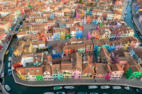 Aerial view of Burano, Venice, Veneto, Italy, Europe.