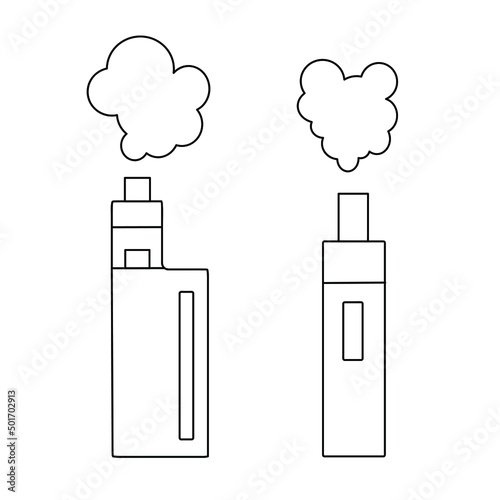 Smoke vape set in outline style. Electronic cigarette
