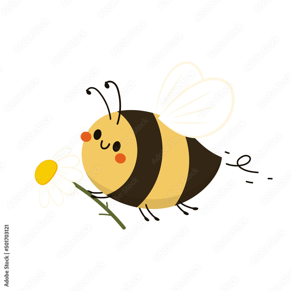Bee cartoon and Flower isolated on white background vector illustration. Cute cartoon character. Cube Bee vector. Bee cartoon and Flower isolated on white background vector illustration. Cute cartoon character. Cube Bee vector.