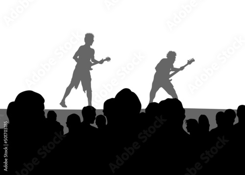 Concert of rock band on a white background