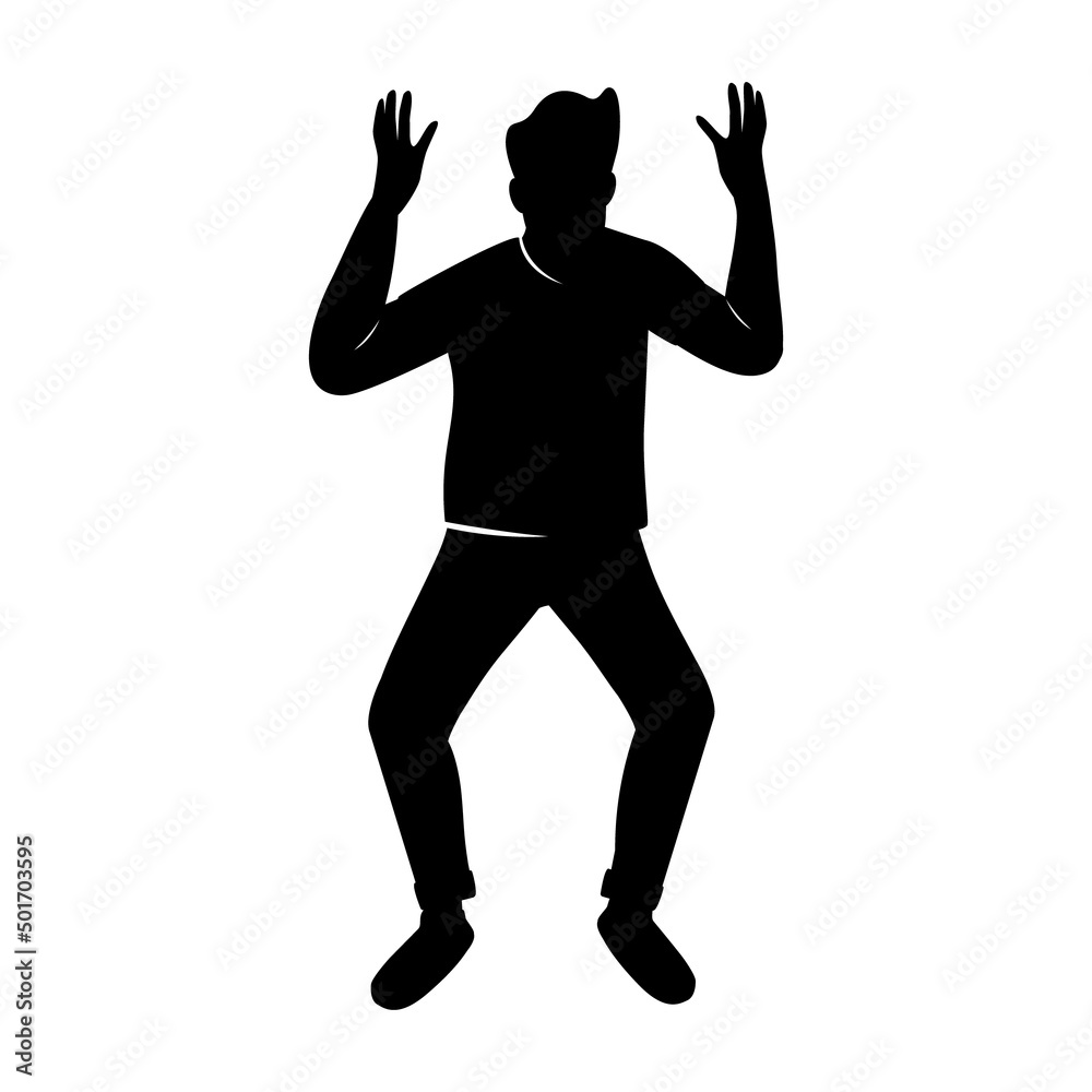 Young man standing in shock semi flat color vector character silhouette. Posing figure. Full body person on white. Simple cartoon style illustration for web graphic design and animation