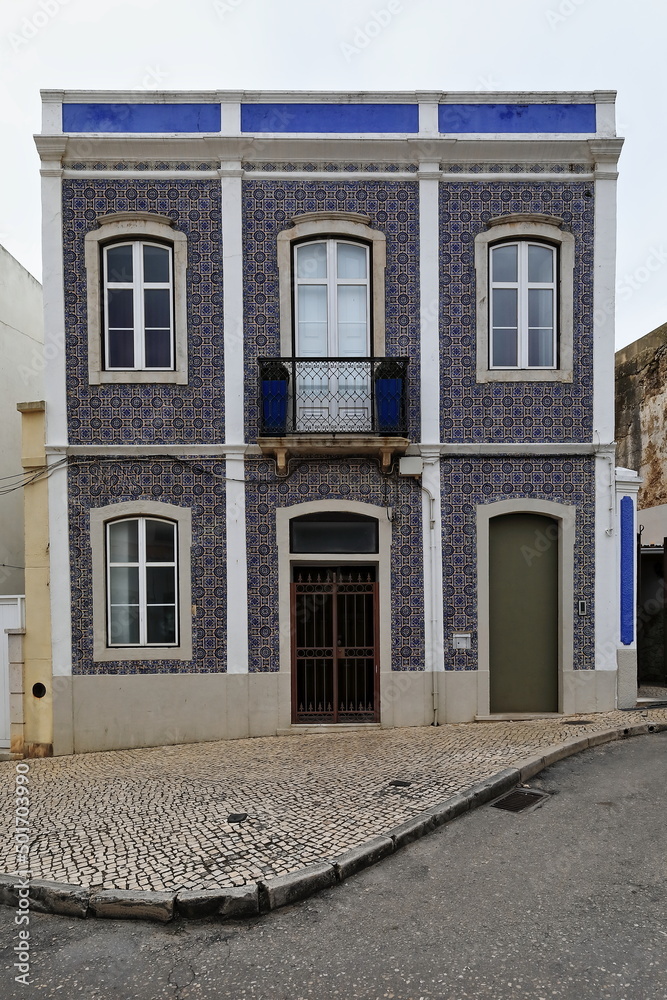 Blue and yellow tile façade-refurbished Neoclassical house-Rua da Atalaia. Lagos-Portugal-211