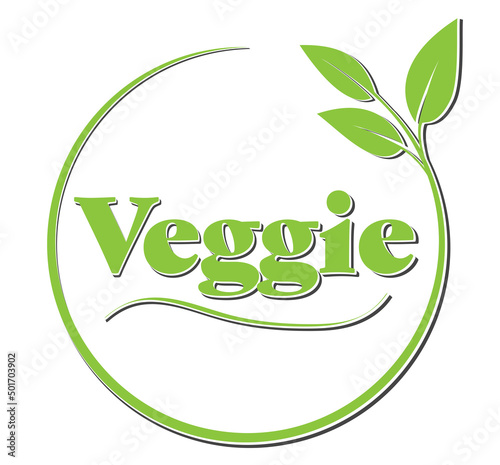 round green VEGGIE label or sticker, vegetarian food seal vector illustration