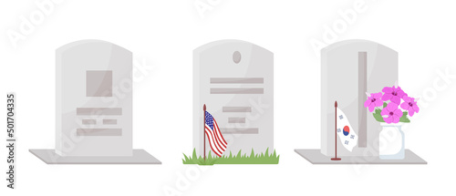 Fallen soldiers gravestones semi flat color vector objects set. Full sized item on white. Different nations simple cartoon style illustration for web graphic design and animation collection