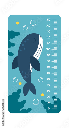 Childish Meter with Whale Cartoon Animal. Vector illustration