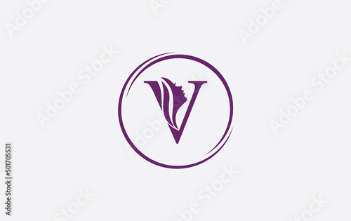 Purple beauty spa and hair logo and symbol design with the letter and alphabet V