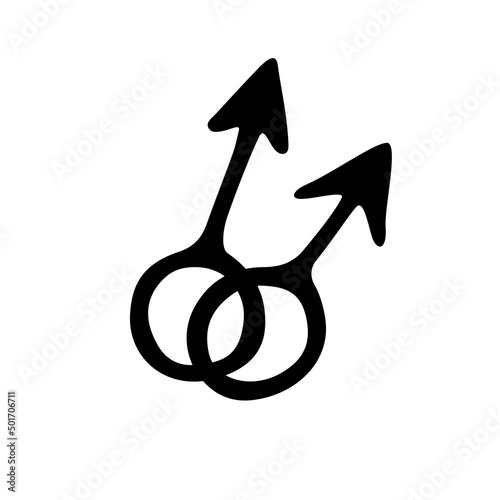 Vector two crossed symbols of mars. Male gender symbols in doodle style, isolated. Man love combinations. LGBT, gay love, pride, bisexual, homosexual icons