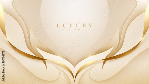 Luxury background with gold curve line element with glitter light effect decoration.