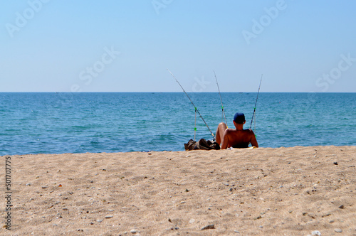 Man fishing on the sea