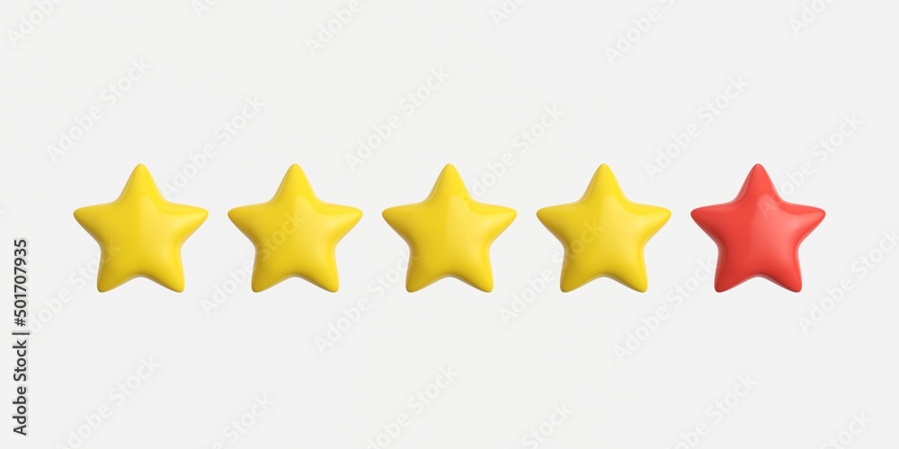 3d icon five star isolate on white background, social media, rating and review concept. 3d illustration 3d icon five star isolate on white background, social media, rating and review concept. 3d illustration