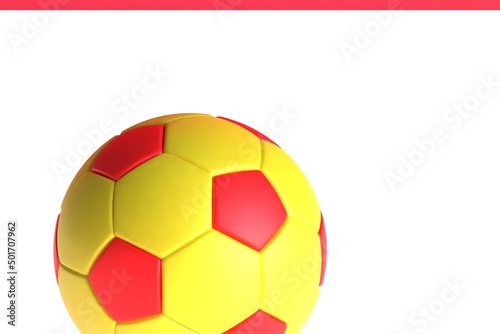 soccer white an yellow ball on red and white background 3d rendering