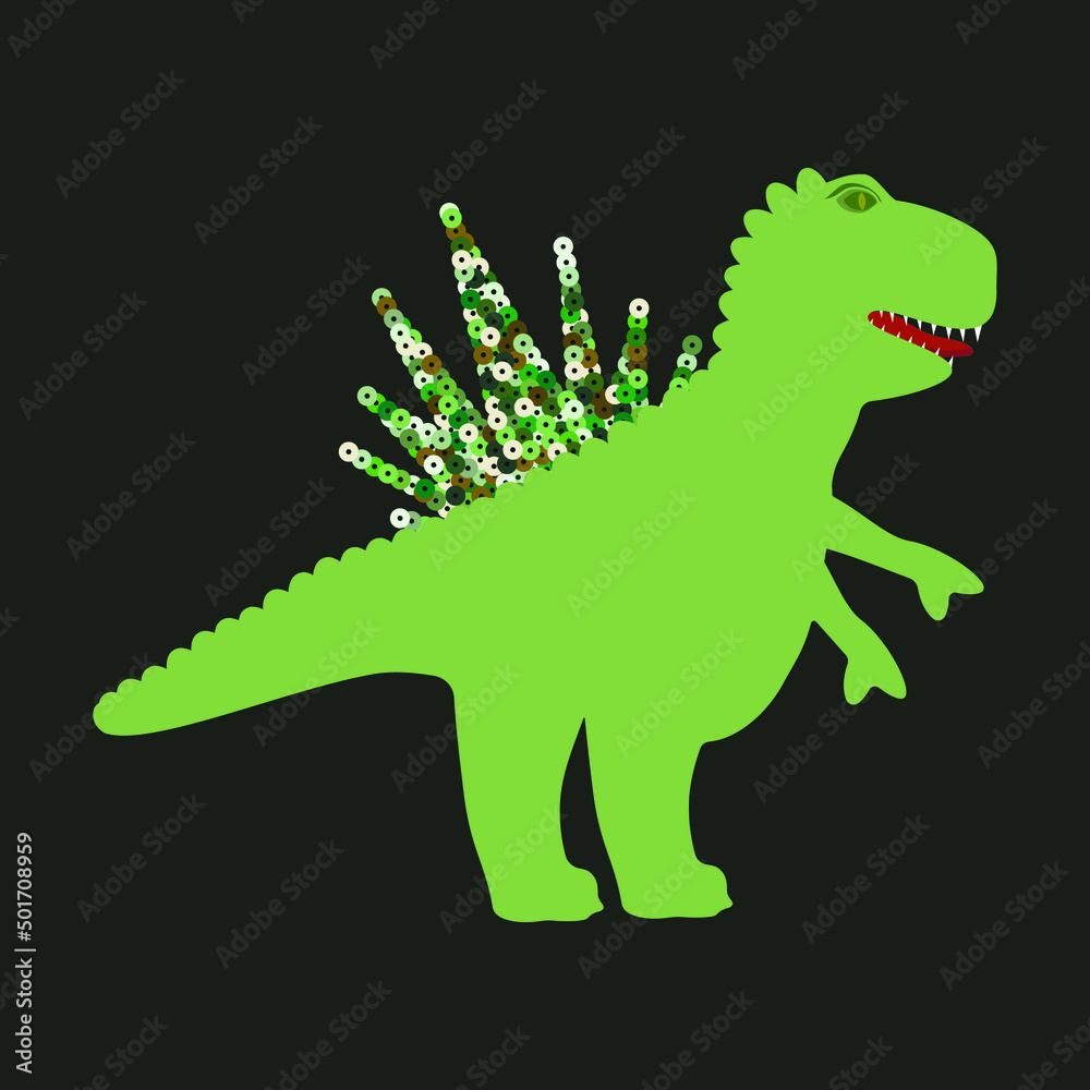 Fototapeta premium Tyrannosaur vector isolated icon. T-Rex dinosaur illustration. Sequin elements. Plant pot.