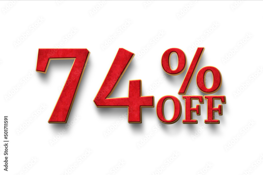 Discount 74 percent off. 3D illustration on white background. Discount 74 percent off. 3D illustration on white background.