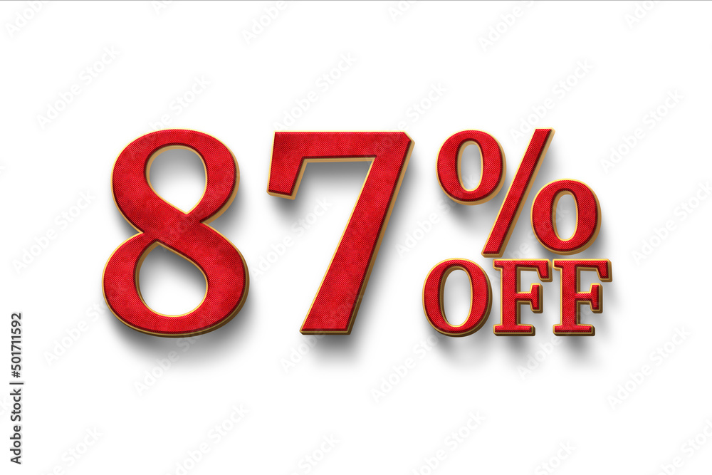 Discount 87 percent off. 3D illustration on white background.