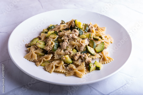 Pasta with tuna fish and zucchini. A typical italian dish ideal fot a qick lunch.