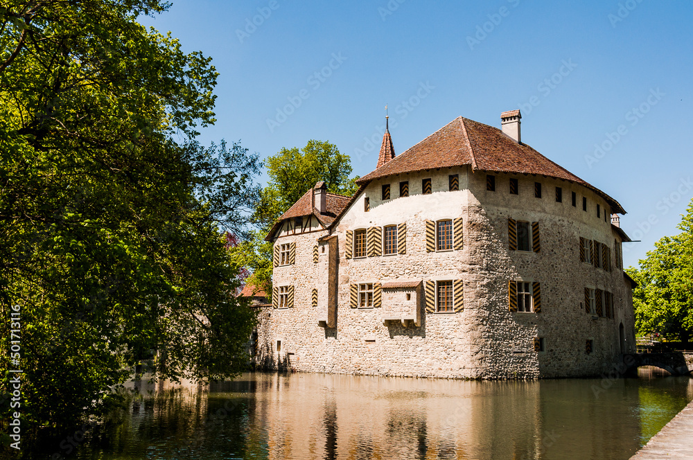 Seengen, Schloss Hallwyl, Wasserschloss, Burg, Hallwilersee, See, Spazierweg, Insel, Aabach, Aargau, Frühling, Schweiz